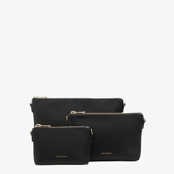 NEW Mina Baie Nylon Pouch Set (black & gold) - Picture 1 of 2